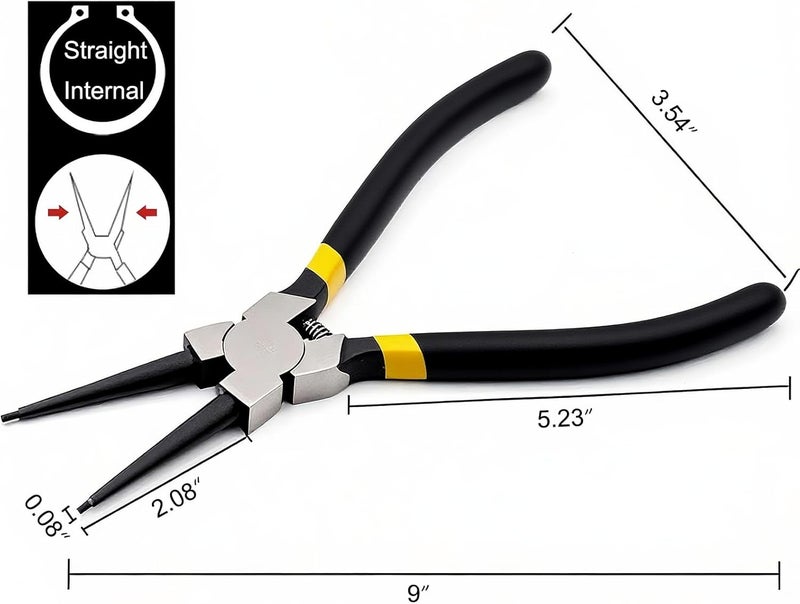BJDSI Straight Internal Snap Ring Pliers 9 inch,Internal Spring,Anti-Rust,Head Size:0.08". - Image 2
